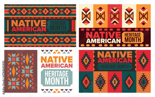 Native American Heritage Month in November. American Indian culture. Celebrate annual in United States. Tradition pattern. Poster, card, banner and background. Vector ornament, illustration