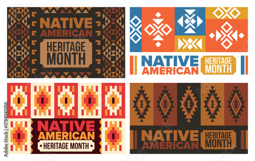 Native American Heritage Month in November. American Indian culture. Celebrate annual in United States. Tradition pattern. Poster, card, banner and background. Vector ornament, illustration