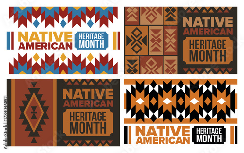 Native American Heritage Month in November. American Indian culture. Celebrate annual in United States. Tradition pattern. Poster, card, banner and background. Vector ornament, illustration