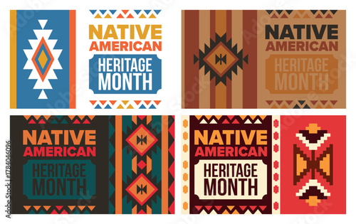 Native American Heritage Month in November. American Indian culture. Celebrate annual in United States. Tradition pattern. Poster, card, banner and background. Vector ornament, illustration