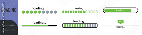Loading bar. Loading or Installing process. Load sign. System software update and upgrade. Vector loading bar progress icons. Download progress. Color set icons. Vector illustration