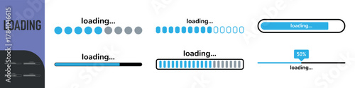 Loading bar. Loading or Installing process. Load sign. System software update and upgrade. Vector loading bar progress icons. Download progress. Color set icons. Vector illustration