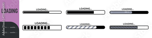 Loading bar. Loading or Installing process. Load sign. System software update and upgrade. Vector loading bar progress icons. Download progress. Color set icons. Vector illustration