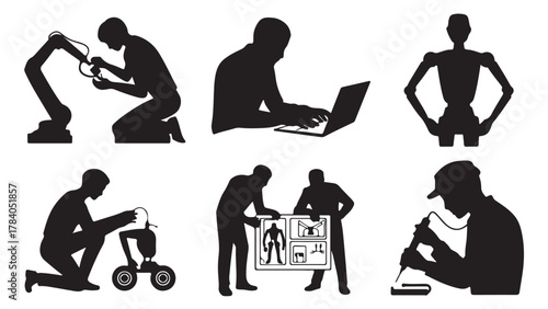 Set of silhouette worker icons various professions and activities vector illustration isolated on white background