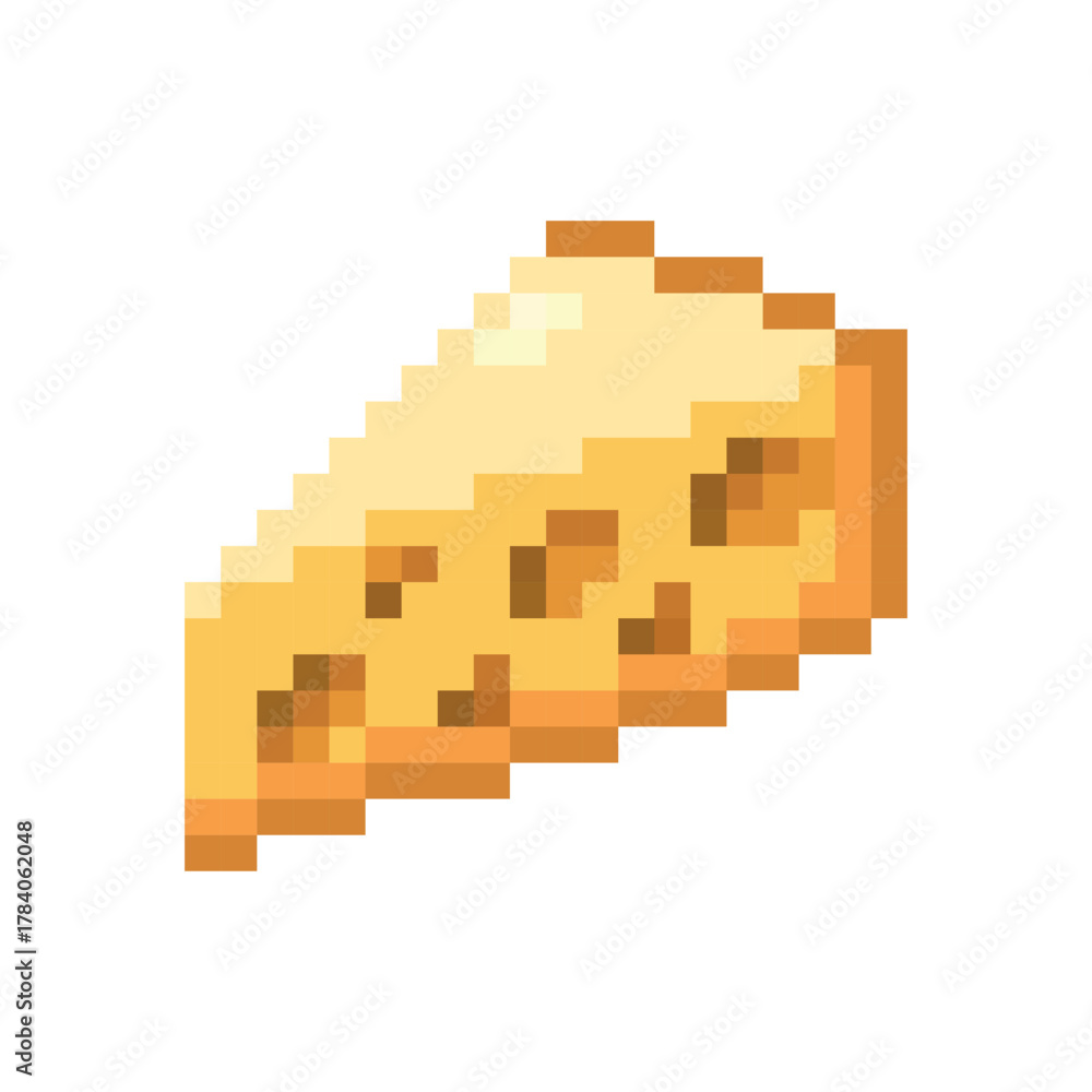 Fototapeta premium Pixel art cheese slice icon. Vector illustration. 