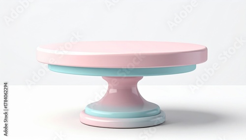 Pink and Light Blue Ceramic Cake Stand on White Background Studio Shot