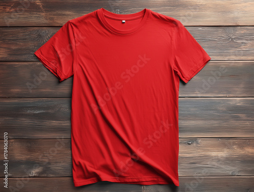 Stylish red t-shirt for casual wear, online store apparel photography minimalist style top view fashion concept