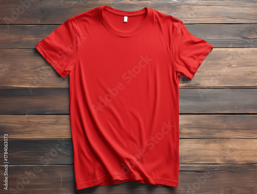 Stylish red t-shirt for casual wear, online store apparel photography minimalist style top view fashion concept