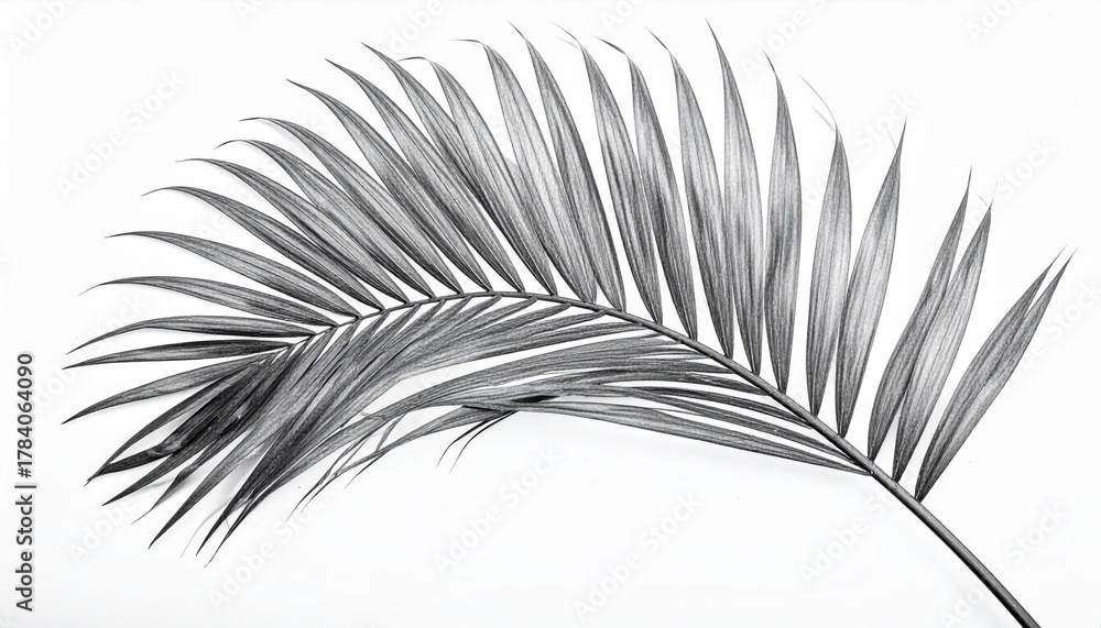 Obraz premium Dramatic Black and White Palm Leaf on Bright Background Close Up