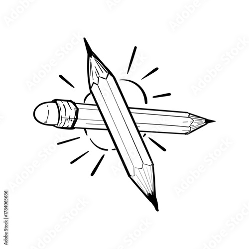 Crossed Pencils Icon with Sunburst Design Perfect for Creativity, Education, or Writing Concepts