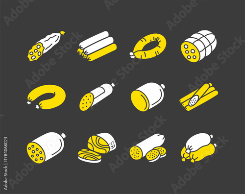 Sausage Delicatessen Products Black Glyph Icon Set