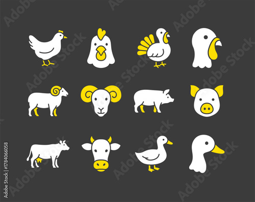 Farm Livestock Animals Black Glyph Icon Set