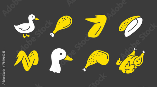 Duck Poultry Meat Parts Glyph Icon Set