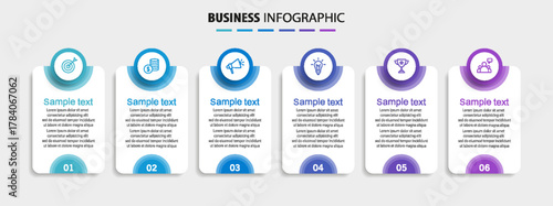 Infographic design business template with 6 options, steps. Can be used for workflow layout, diagram, annual report, web design