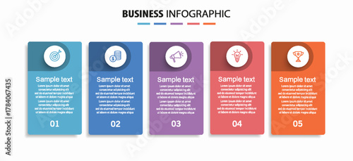 Business vector infographic template with 5 options or steps. Can be used for workflow layout, diagram, annual report, web design	
