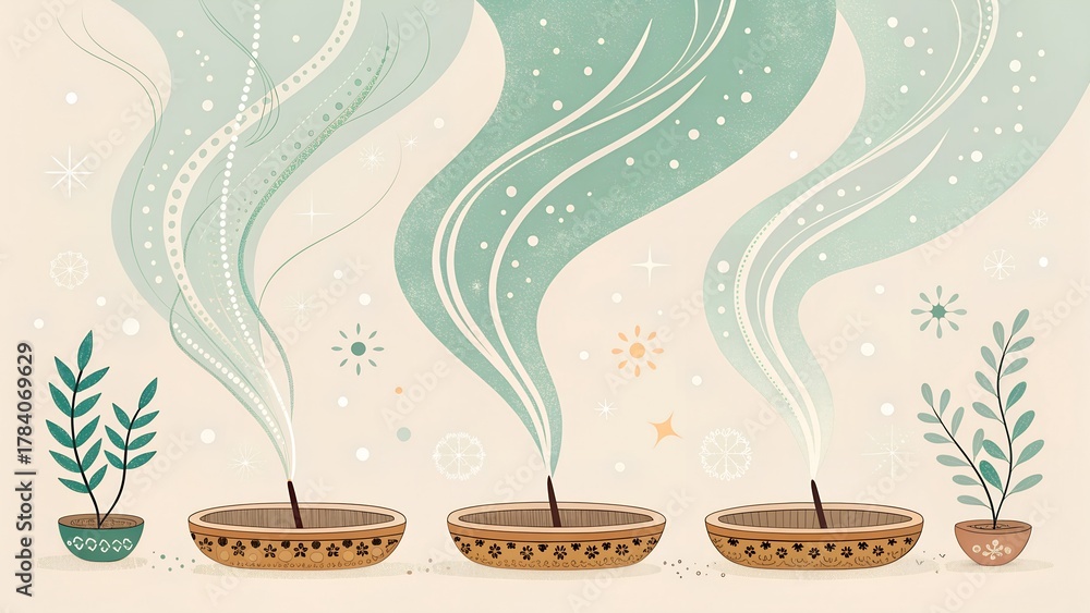 Obraz premium incense smoke ellipsis dots with varied sandalwood