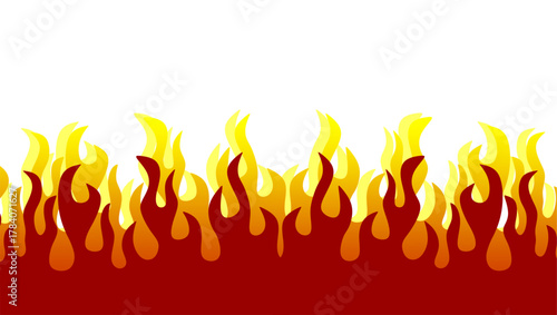 Fire flame illustration. Abstract fire background white background. Abstract cartoon flame background. Fire flame seamless border pattern. Fire seamless pattern background.