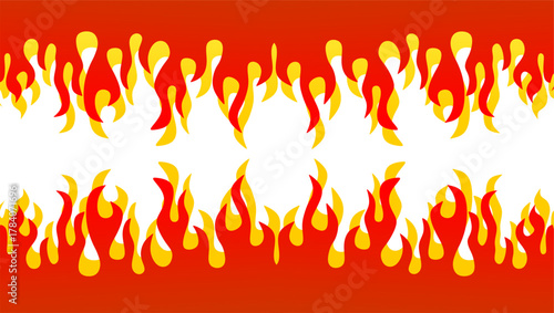 Fire flame illustration. Abstract fire background on white background. Abstract cartoon flame background. Fire flame seamless border pattern. Fire seamless pattern background.