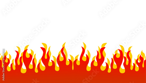 Fire flame illustration. Abstract fire background on white background. Abstract cartoon flame background. Fire flame seamless border pattern. Fire seamless pattern background.