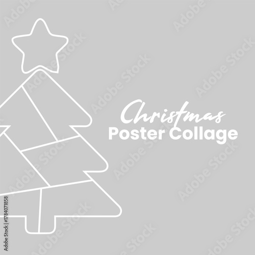 Minimal Christmas Tree Photo Collage Frame. Festive Holiday Poster Layout.