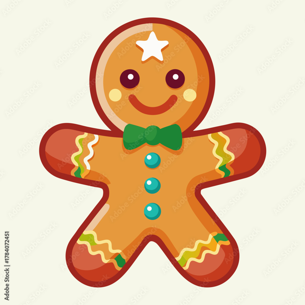Obraz premium Funny gingerbread cookie character in cartoon style. Ideal for stickers, packaging, social media, and festive promotions.