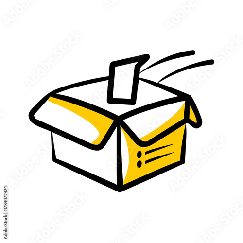 A minimalist, abstract graphic featuring a sharp, angular yellow scorpion tail and claw against a solid black background.