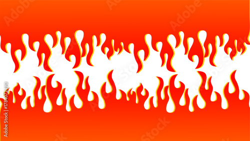 Fire flame illustration. Abstract fire background on white background. Abstract cartoon flame background. Fire flame seamless border pattern. Fire seamless pattern background.