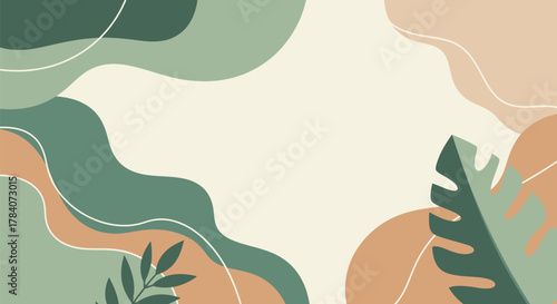 Abstract Organic Background with Botanical Elements in Earthy Bohemian Tones