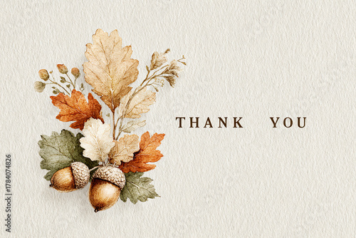 Autumn leaves and acorns illustration with thank you message for seasonal appreciation