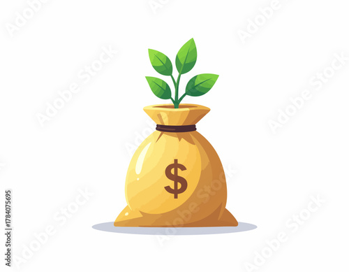 Growing Investment Plant Sprouts from Money Bag - A Symbol of Financial Growth