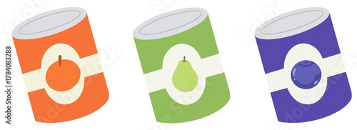 Photos canned fruits and vegetable-food pastry room-supermarket product for sweet illus