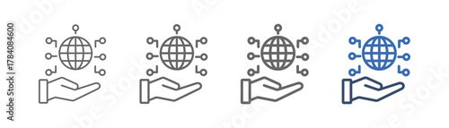 
Outline icon sheet digital transformation with globe, artificial nerve and hand design