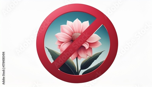 Forbidden Sign With Flower Icon No Flower Picking Prohibition Sign No Flower Zone Warning Flat Vector Illustration Design