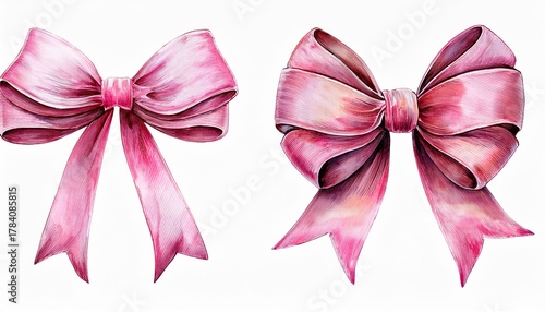 Coquette Pink Ribbon Bow Watercolor Set Isolated On White Background A Delicate And Charming Hand Drawn Vector Illustration Perfect For Greeting Cards Printing And Other Design Projects