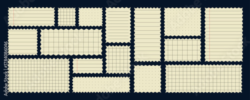 Zigzag note paper and torn frame with irregular. Squares and rectangles shapes. White blank sheet for notes or memo