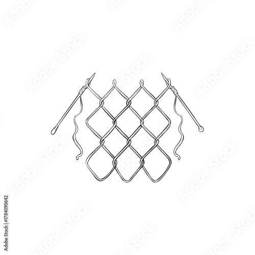 A hand-drawn illustration of a section of a chain-link fence, a minimalist line art