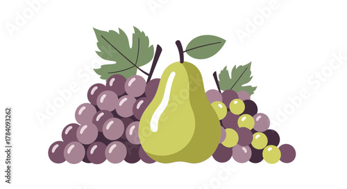 Elegant pear and grape illustration, a harmonious blend of garden fruits