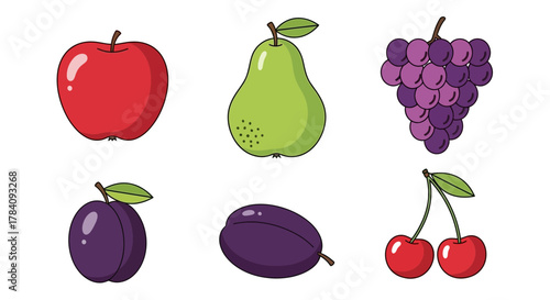 Fresh and colorful cartoon fruits assortment on a clean white background