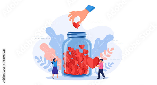 Hand Putting Heart in Glass Jar for Charity