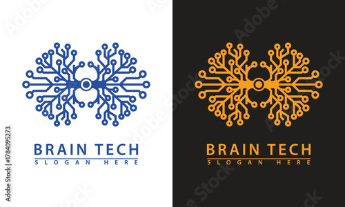 Human brain logo made of circuit board elements. Represents AI, technology, intelligence, data science, and machine learning.