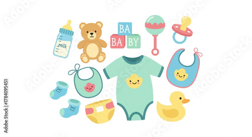Cute Baby Items Collection Illustration for Newborn