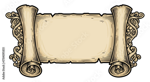 Ancient Scroll with Decorative Celtic Knots - Vintage Paper Background for Design and Text