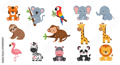 Cute cartoon animals from around the world, perfect for children's illustrations and educational content