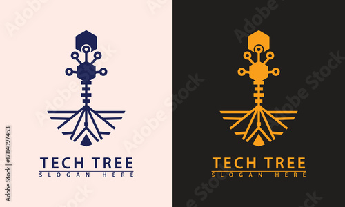 Tech tree logo resembling a bacteriophage or virus. Symbolizes digital root, data structure, growth, and cyber security threats.