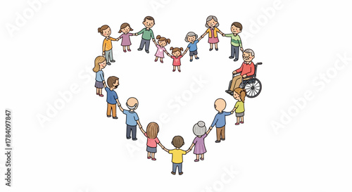 Happy Family Circle – Parents, Grandparents, and Children Holding Hands Illustration