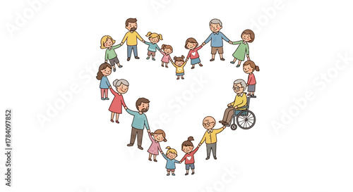 Family Support and Love Concept – Generations Connected in Heart Shape Drawing
