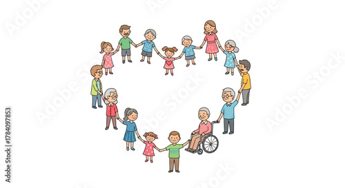 Heart Shaped Family Bond – Parents, Kids, and Grandparents Together Illustration
