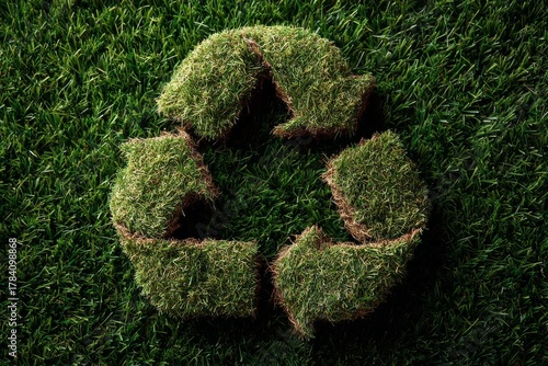 eco friendly icon shaped in green lawn. Generative AI