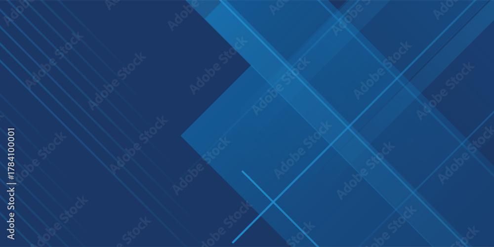 Fototapeta premium Blue background with abstract box rectangle geometric shapes modern element for banner, presentation design and flyer