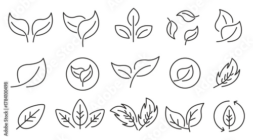 Natural & Organic Icons Set – Vegan, Eco, Healthy Lifestyle Outline Vector,Eco Friendly Icons – Plant, Leaf, Vegan and Sustainability Symbols